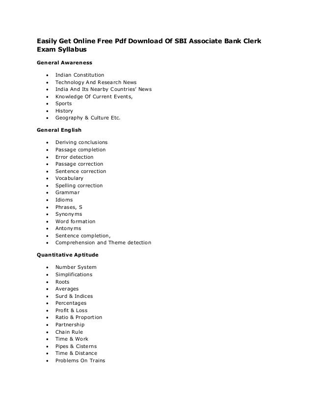 SBI ASSOCIATE CLERK STUDY MATERIAL PDF